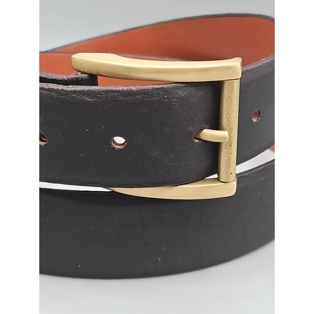 Elk Skin Brown Crescent Leather Belt Size 40 USA Handmade Brass Buckle 1-3/8